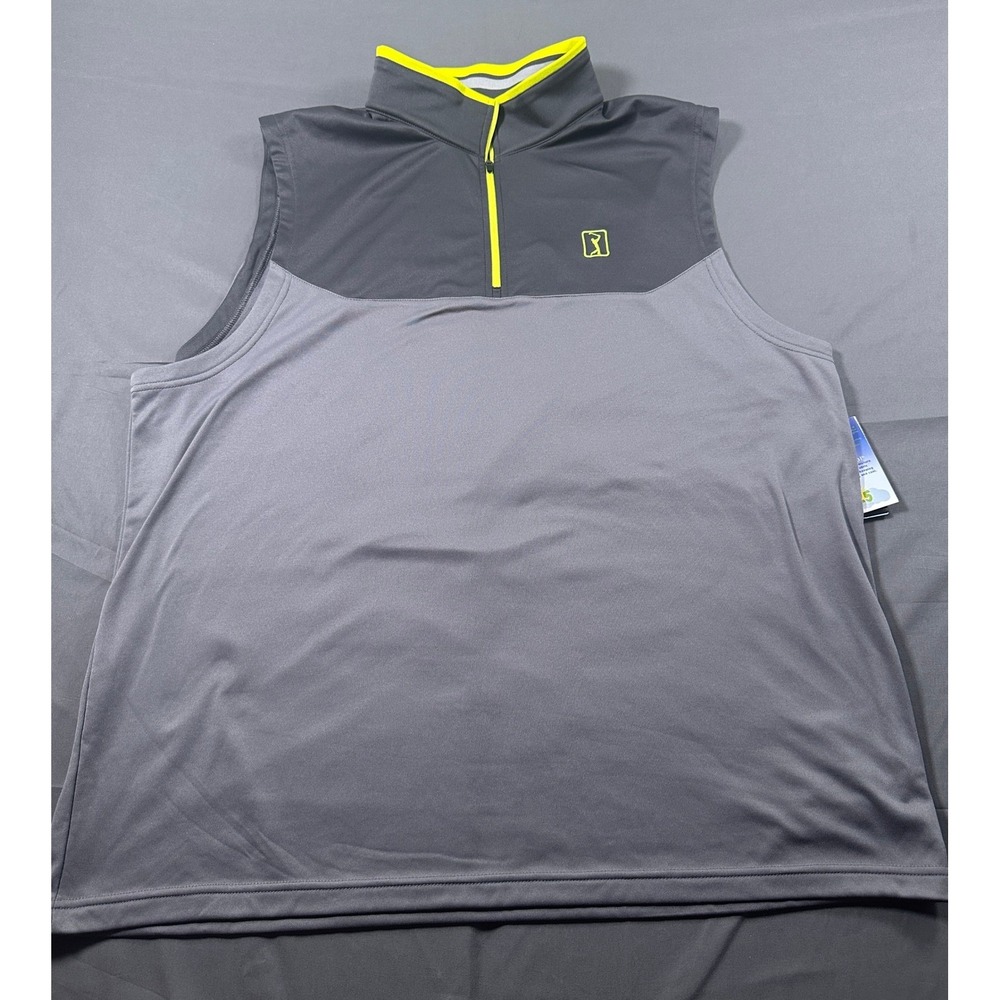 PGA‎ Tour Mens XXL Sleeveless Golf Vest Quarter Zip Grey Lime PDZVT8961 New
